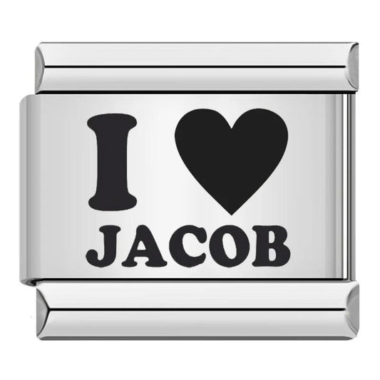 I Love Jacob, in Black, on Silver - Charms Official