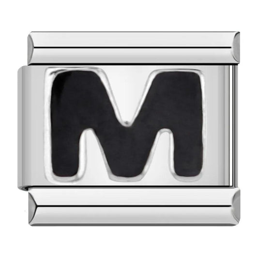 Letter M in Black, on Silver - Charms Official