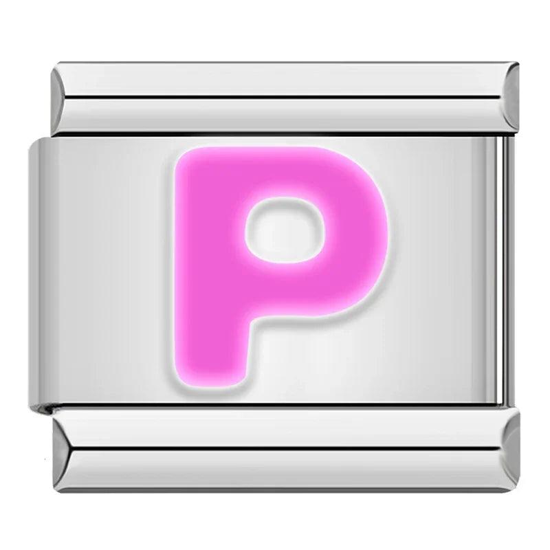 Letter P in Pink, on Silver - Charms Official