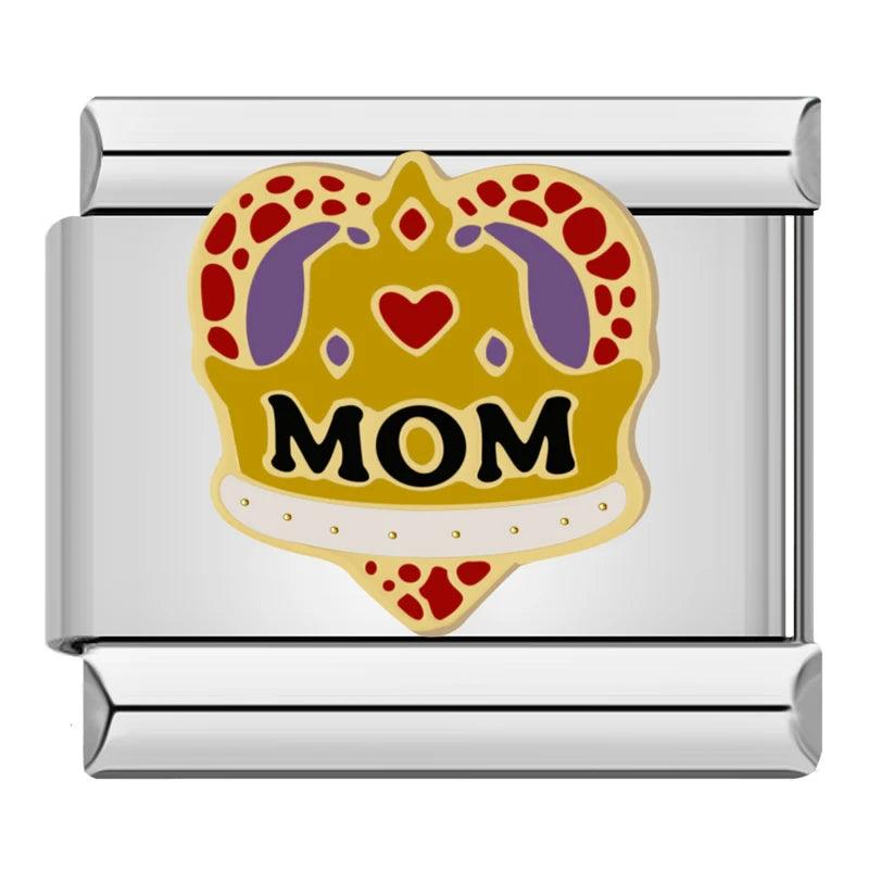 Queen's Crown in Gold, Mom, on Silver - Charms Official