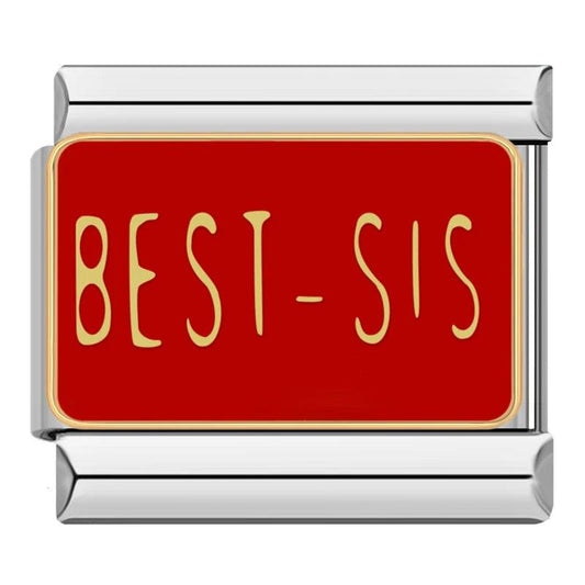 Red Plate, Best-Sis, on Silver - Charms Official